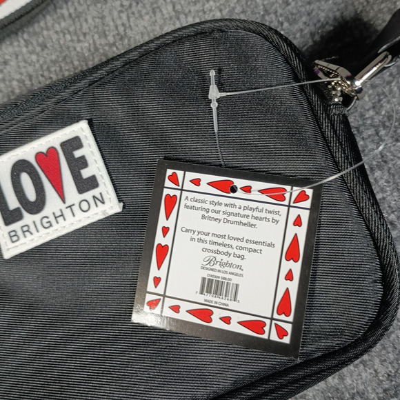 Brighton Crossbody Bag Black Hearts Love Essentials Strap Double Pouch - Picture 5 of 7